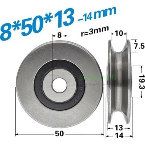 10pcs 8*50*13mm metal non-standard bearing U groove wheel, grooved pulley, R3/R5 steel wire rope roller, braiding machine wheel