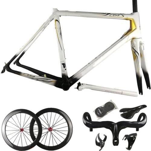 White Road Bike C64 Frame Full Carbon Fiber Road Bike Frames Bicycle Frameset Wheelset 50mm With Novatec A271 Hubs