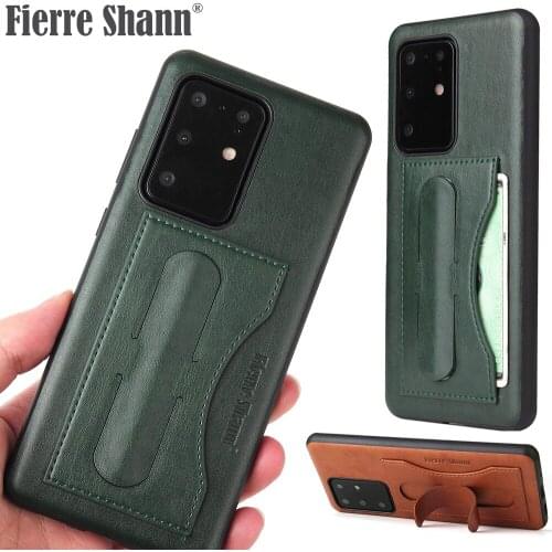Fierre Shann kickstand Stand Holder Leather Case For Samsung Galaxy S20 Ultra Plus Business Deluxe Luxury Cover Shell