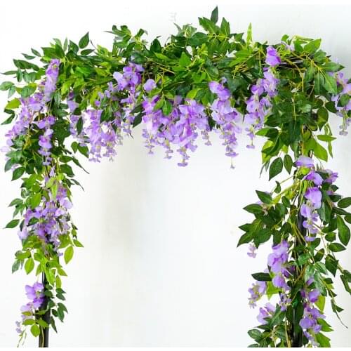 2m Long Wisteria Vine Rattan Flowers for Wedding Arch Party Decoration White Vine Artificial Flowers Flores Garland Wreath