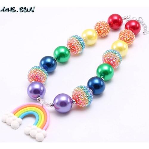 MHS.SUN New kids girls chunky beads necklace fashion rainbow pendants colorful bubblegum beads necklace for children gift