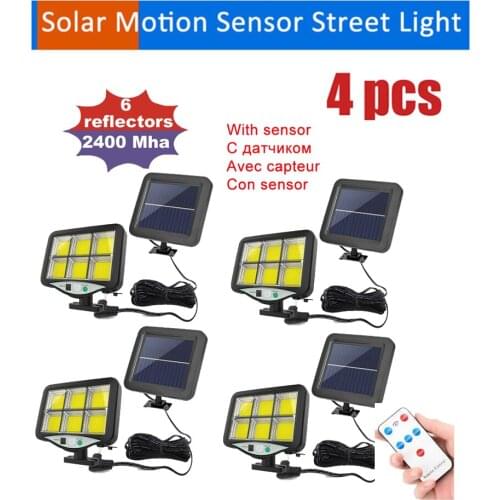 4pcs seperable Remote Control Upgraded COB Solar Light PIR Motion Sensor IP65 Solar Powered Led Wall light Outdoor Waterproof La