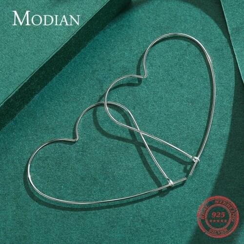 Modian 925 Sterling Silver Simple Line Hearts Trendy Big Hoop Earrings Ear For Women Girls Minimalist Wedding Fine Jewelry Arete