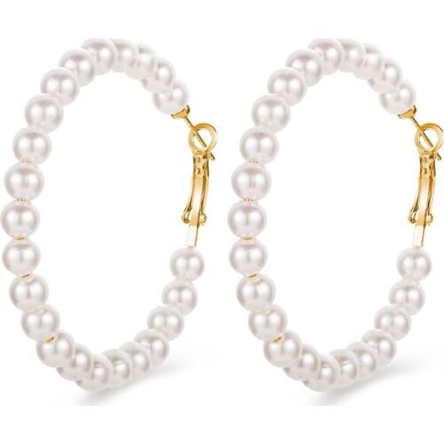 Fashion Imitation pearls Hoop Earrings Big Circle Hoops Earrings Geometric Statement Earrings for Women Party Jewelry for Women