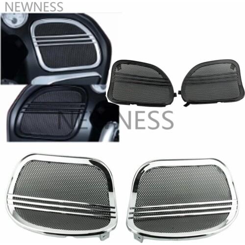 Motorcycle Black Chrome Tri-Line Speaker Grills Cover Trim Mesh For Harley Touring Road Glide FLTRX 2015 2016 2017 2018