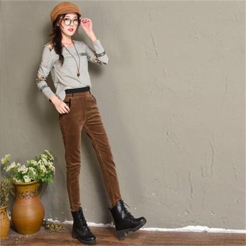 Big code 2019 new winter corduroy pants plus velvet elastic casual pants waist big yards thick corduroy pants Students trousers