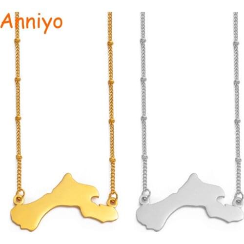Anniyo Bonaire Map Pendant Bead Necklaces for Women Girls Gold Color/Silver Color Stainless Steel Antilles Jewelry Gifts #151921