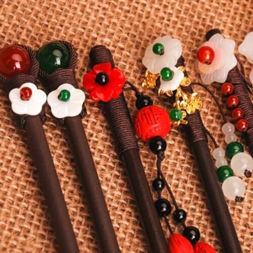 Women Retro Flower Tassel Handmade Hair Sticks Hair Chopsticks Chinese Bridal Wood Hairpins Hair Clip Wedding Hair Fork Jewelry