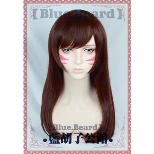 Game OW D.va DVA Hana Song Cosplay Wig Long Brown Heat Resistant Synthetic Hair Wig + Wig Cap