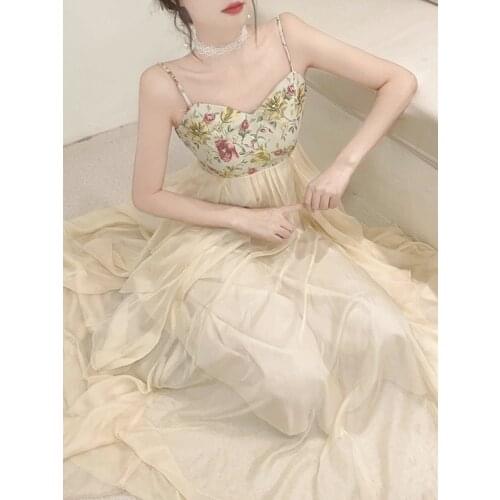 Sexy Floral Party Dresses Women Evening Elegant Vintage Print Strap Long Wedding Dresses Fairy Beach Dress Summer 2021