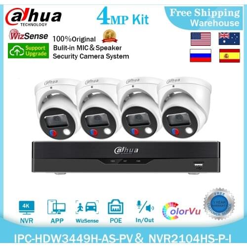 Dahua 4MP IP Camera 4K NVR Security Kit Wizsense IPC-HDW3449H-AS-PV NVR2104HS-P-I H.265+ CCTV Video Recorder Surveillance System