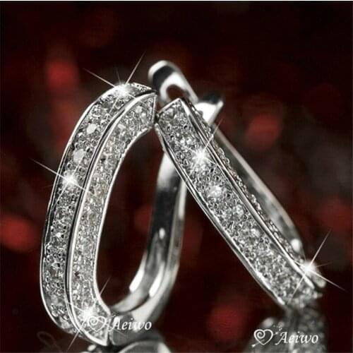 Vintage Rose Gold Silver Earrings Exquisite White Zircon Hoop Earrings For Women Wedding Engagement Jewelry Valentines Day Gift