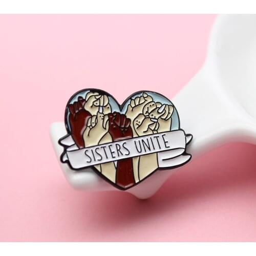 Heart Power of sister unity Love Letters Enamel Brooches Clenched fists Defending Oath Feminism Badge female Jewelry Lapel pins