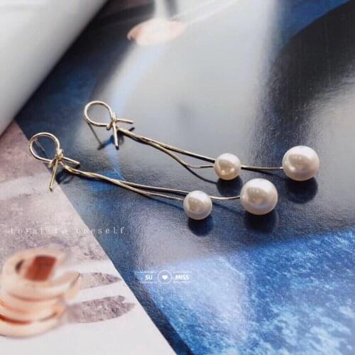 Fashion Long Tassel Simulated Pearl Drop Earrings for women girl Rhinestone exquisite Snake Chain Pendant Earring Brincos Bijoux