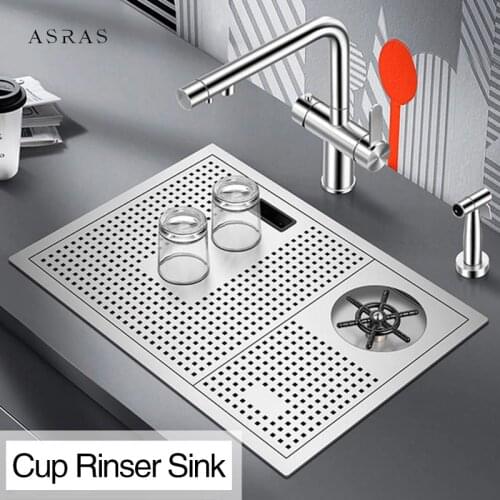 304 Stainless Steel Hidden Cup Rinser Sink 4mm Panel Thickness Handmade Sink High Pressure Cup Washer Bar Counter Kitchen Sinks