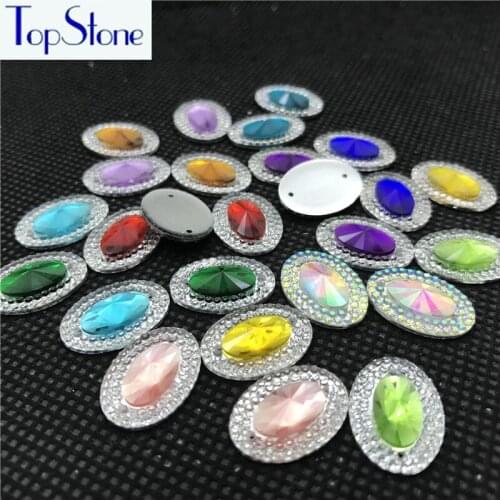TopStone 100pcs 13x18mm 10x14mm Mix Colors AB Crystal Oval Superior Taiwan Acrylic Sew On Rhinestone Flat Back Sew-on Stone