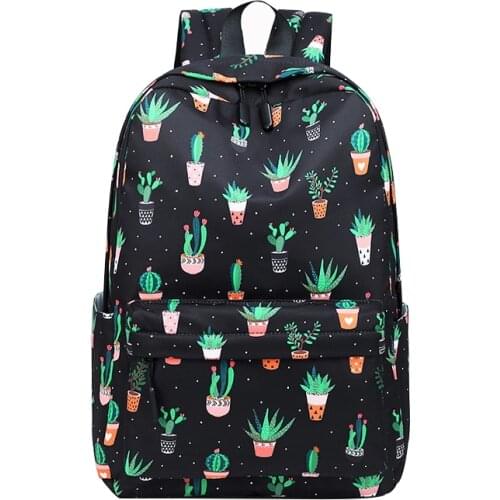 Large Capacity Middle School Student Backpacks Women School Backpacks Laptop Bags Sweet Girls Cactus Print School Bags