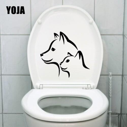 YOJA 21.9X19.2CM Cute Dog Cat Pet Animal Living Room Home Decor Wall Stickers Toilet Seat Decal T5-1566