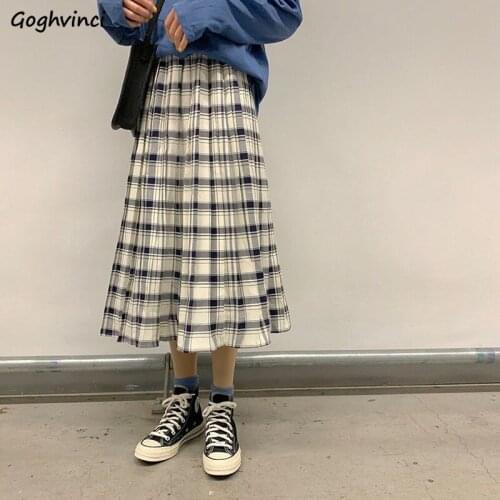 Skirts Women Ankle-length A-line Plaid Korean Style Stylish Comfortable Chic High Street Cute Simple Casual Loose Hot Sale Lady