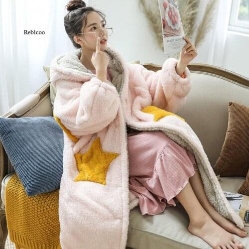 Womens Autumn and Winter Coral Fleece Long Paragraph Can Be Worn Outside Nightgown Nightdress Home Clothing