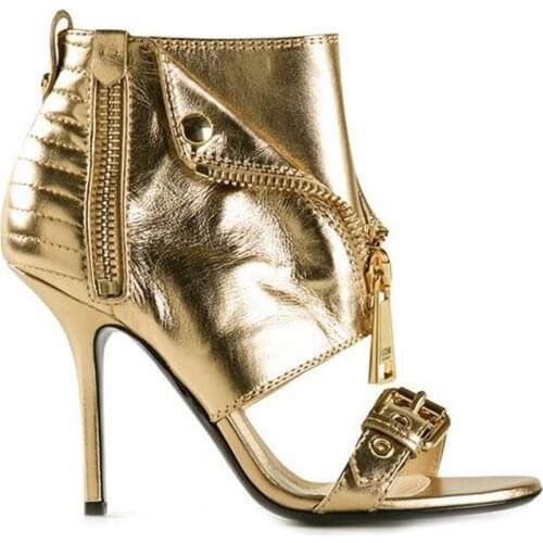 Womens Peep Toe Belt Buckle Stilettos High Heel Genuine Leather Ankle Sandals Roman Shoes Gladiator Punk Zipper New 2021