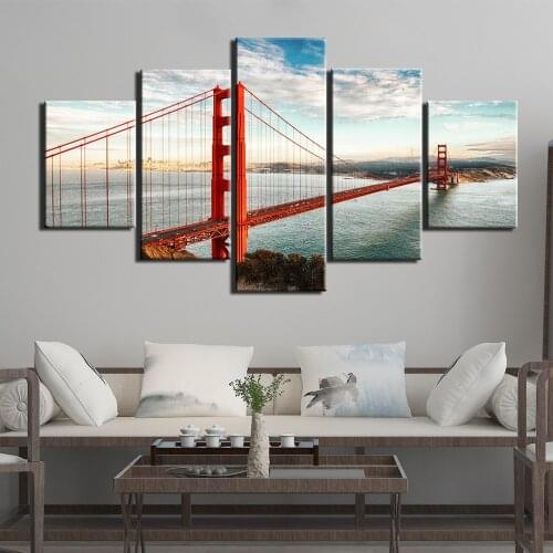 Printing Canvas Wall Art 5 Panels Posters Painting City bridge Pictures for Bedroom Home Decor Artwork Framed