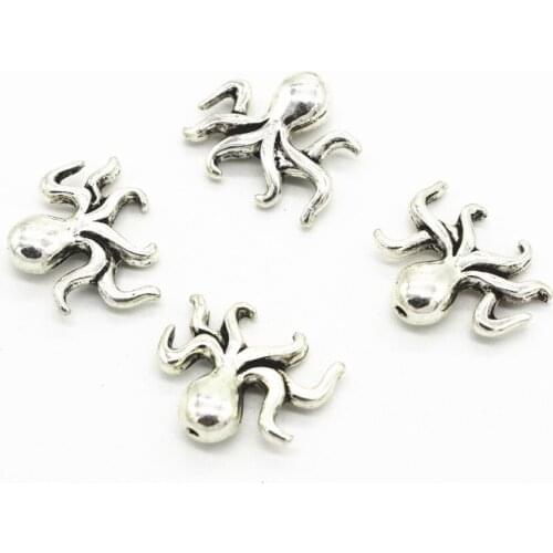 50 PCS 14*17MM Vintage Style Metal Alloy Tibetan Silver Color Octopus Beads Connector Charm DIY Jewelry Accessories