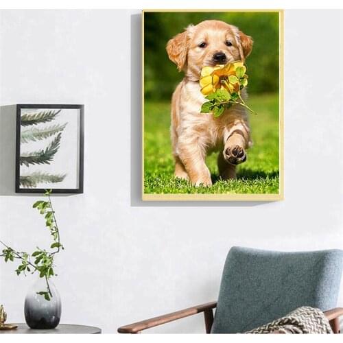 5D DIY Diamond Painting Rhinestone Embroidery Small Golden Retriever Mosaic Cross Stitch Round Animal Home Decoration Wall Art