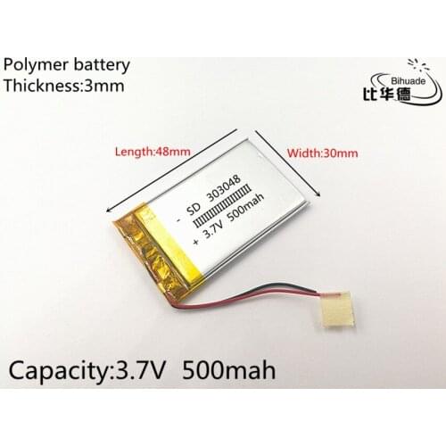 5pcs 3.7V,500mAH,303048 PLIB; polymer lithium ion / Li-ion battery for GPS,mp3,mp4,mp5,dvd