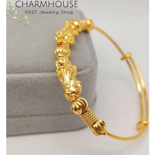 African Gold GP Bangles For Women Lucky Bead Charm Cuff Bracelet & Bangle Adjustable Pulseira Femme Don't Fade Wedding Jewelry