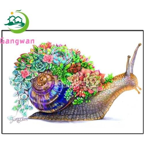 Diy diamond painting full square round snails succulent plants diamond embroidery cactus landscape,cute animal mosaic home decor