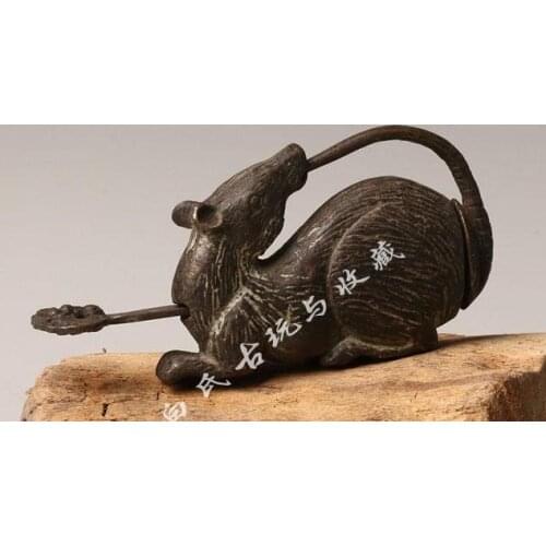 Antique Antique Collections Old Commodities mouse Patterns Ancient Qing Dynasty Old Copper Locks,free shipping