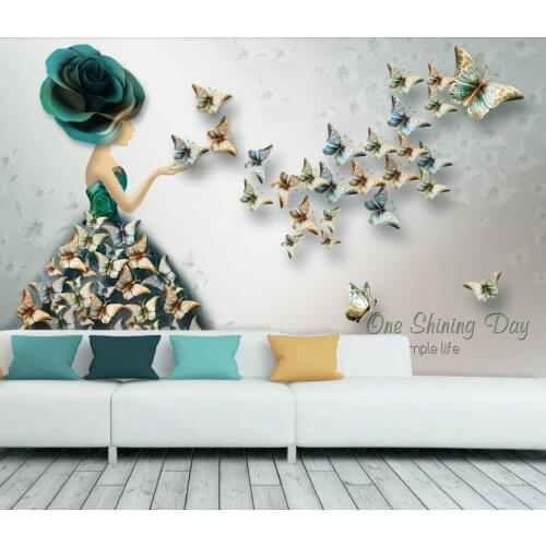 3D three-dimensional relief butterfly ballet European retro TV background wall paper murals