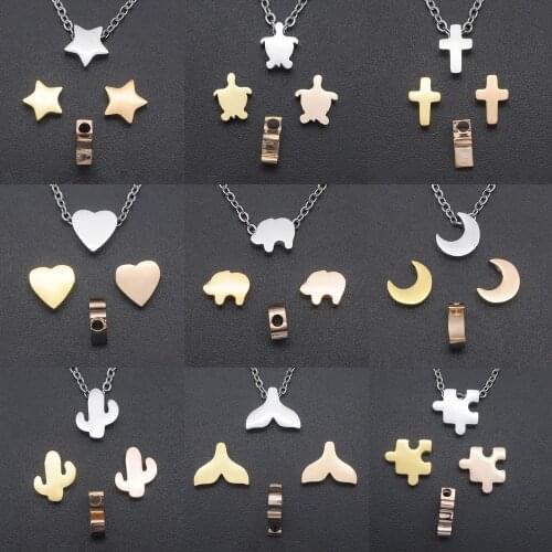 5pcs/Lot 100% Stainless Steel Heart Round Bead Charms Wholesale Music Star Triangle Beads for DIY Jewelry Making