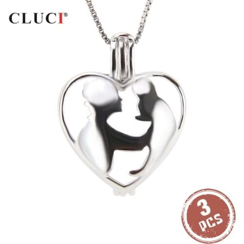 CLUCI 3pcs 925 Sterling Silver Hollow Pendant for Necklace Jewelry Silver 925 Heart Pendant for Mom Wish Pearl Locket SC244SB