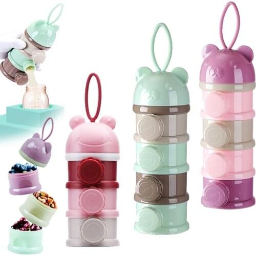 Baby Feeding Travel Food Storage Box 3/4 layers Cartoon Milk Powder Box Portable Essential Cereal Infant Toddler Snack Container