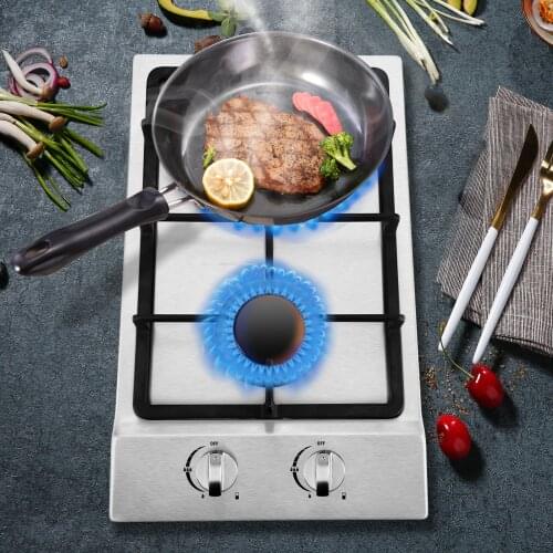 Gas Cooktop 2 Burners Drop-in Propane Natural Gas Cooker Gas Stove Dual Fuel Stainless Steel Easy To Clean For RVs Home Kitchen