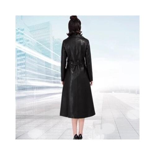 Women Faux Leather Jacket New Autumn Fashion Windbreaker Female Overcoat Double Breasted Long Coats Large Size 4XL LX2052