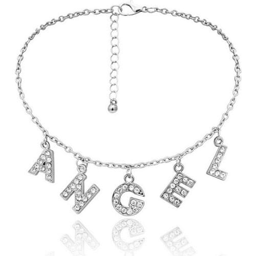 Fashion Crystal Angel Letter Necklaces Silver Color Chain Choker Necklace for Women Short Clavicle Collares Party Jewelry A0021