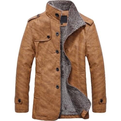 New mens long leather jacket 2020 Autumn Winter Plus velvet Lining Standing collar warm PU coats male Fur outwear Windbreaker