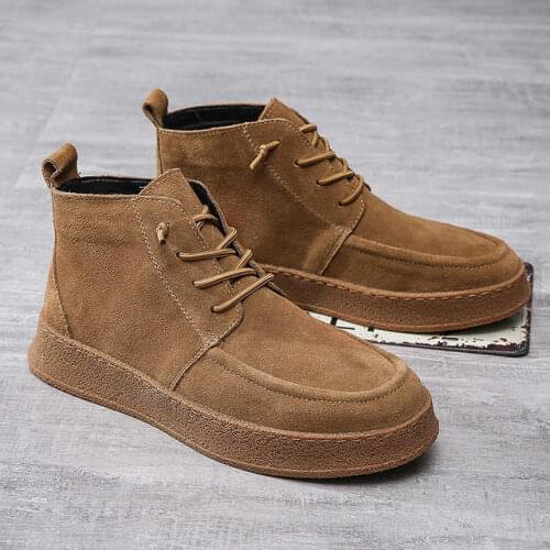Cow Suede Leather Mens Boots Plus Velvet Warm Casual Shoes Slip-On Suede New Tide Shoes for Man Ankle Boots Chelsea Boots Men