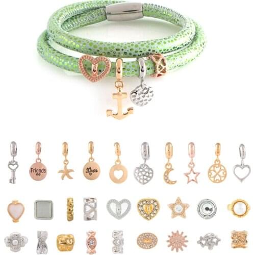 40cm Genuine Leather Double Layer Bracelet Set with 4pcs Random style DIY Charms Random send is not allowed to pick style