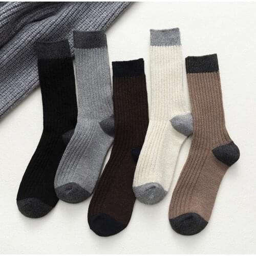 5 pairs New fashion Harajuku fashion winter men Wool socks double needle Splicing Retro Fine Pattern Christmas Middle tube socks