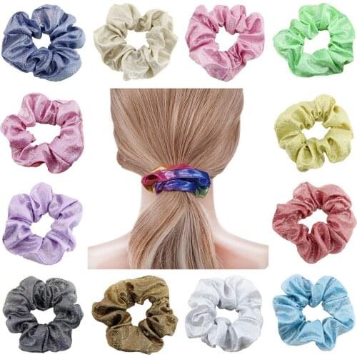 New Hair Accessories Bling Scrunchies Elastic Hair Ties Colorful Ponytail Holder Pink Green Orange Candy Color Bright Hair Rope