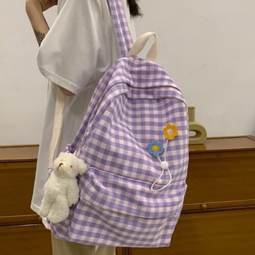 DIEHE New Cotton Women Backpack Female Plaid School Bag for Teenage Girls High Quality Travel Backpacks Book Mochilas Bookbag