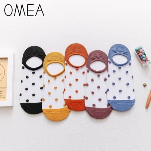 OMEA Ultra Thin Glass Silk Sock Transparent Slippers 5 Pairs Rayon Socks Lolita Lace Invisible Socks Dot Silicone Non-slip Socks
