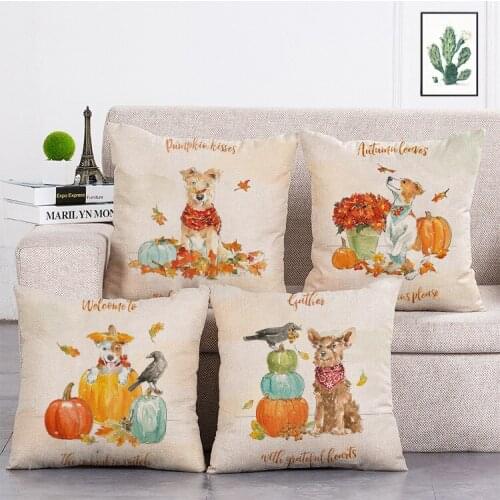 Autumn leaves and harvest wishes Printed Cushion Cover Linen Throw Pillow Car Home Decoration Decorative Pillowcase T450