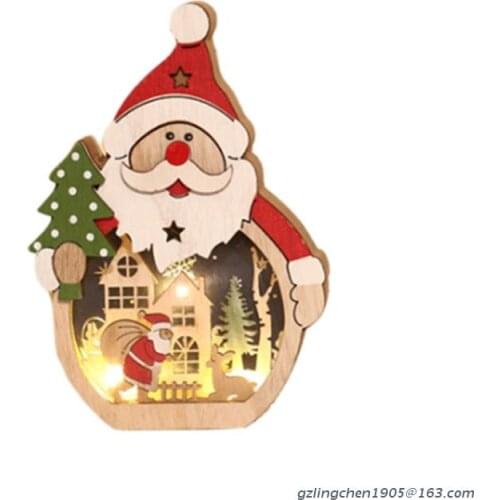 P8DE Wooden Santa/Snowman Christmas Ornament Lighting Artificial Wood Desktop Decor
