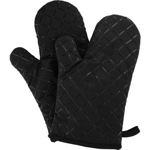 Oven Gloves Non-Slip Kitchen Oven Mitts Heat Resistant Cooking Gloves for Cooking, Baking, Barbecue Potholder, Black, 1 Pair