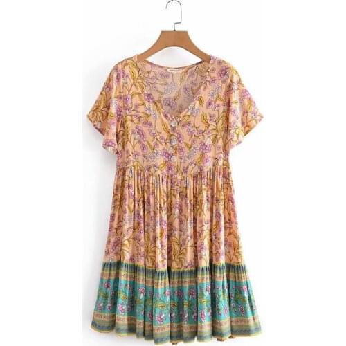 Maternity Dresses Summer 2021 New Button Regular Pullover Casual V-Neck Comfortable Short Sleeve Dress with Rayon Print Dress